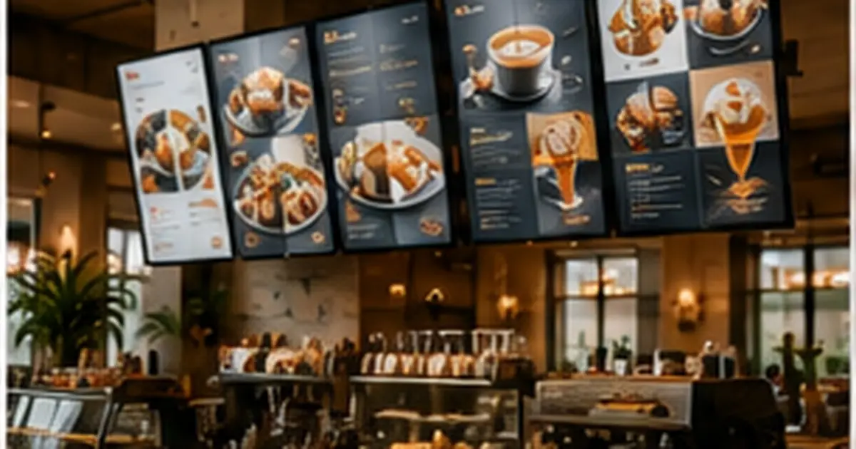 Hospitality staff and guests in context for digital signage for cafes