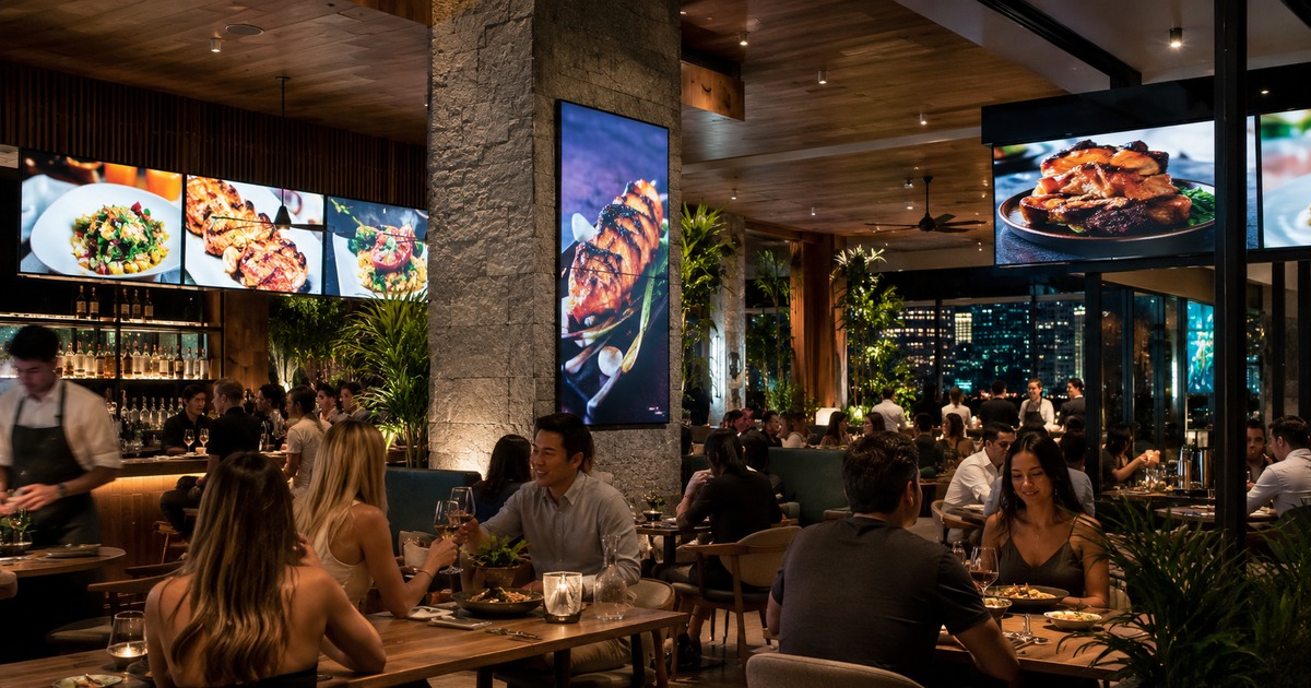 Scalable hospitality marketing context for digital signage for restaurants
